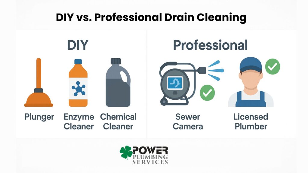 Comparison chart of DIY vs. professional drain cleaning methods